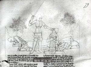 Pani Fr 343 f.79 Uzbrojenie rycerza na polu bitwy od Lancelot du Lac autorstwa French School