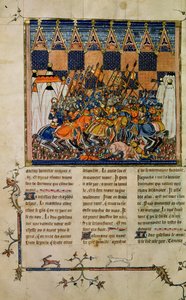 Pani ks. 352 os. 49v Scena bitewna, z biografii Godefroi de Bouillon, A History of Western Saints autorstwa French School