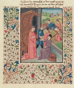 Pani Fr 396 fol.80v Lekarz leczący złamania, z La Grande Chirurgie autorstwa Guy de Chauliac autorstwa French School