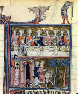 Pani Fr 95 f.326 Król Artur i jego Rycerze przy Stole, z Histoire de Merlin, c.1280-90 autorstwa French School