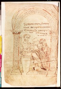 Ms Lat 13396 Fol.1 Izydor oferuje swoją pracę swojej siostrze Florentinie, z De Catholic Faith ze Starego i Nowego Testamentu przeciwko Żydom autorstwa Izydora z Sewilli (ok. 560-636) ok. 800 autorstwa French School
