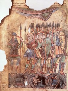 Ms Lat 1390 fol.7v Piechota w wyprawach krzyżowych, z La Vie de Saint Aubin dAngers autorstwa French School