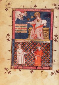 Ms Lat 14023 fol.1v Bóg tworzący medycynę i dający wiedzę lekarzom, z Kanonu medycyny Awicenny (Ibn Sina) (980-1037) przekład Gerarda de Cremone (1114087) c.1320 autorstwa French School