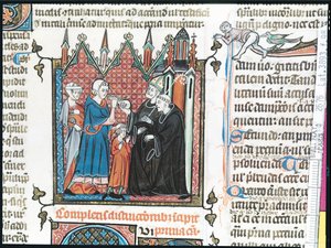 Pani Lat 3893 Fol.98 Rodzice proponują biskupowi pieniądze na zabranie syna do opactwa, 1314 autorstwa French School