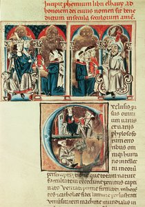 Pani Lat. 6912 fol.1v Żydowski uczony przedstawiający Filipowi dAnjou . tłumaczenie traktatu arabskiego autorstwa French School