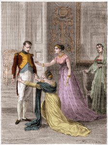 NAPOLEON Bonaparte (1769-1821), cesarz Francji, udzielający Madame de Polignac łaski życia męża (Jules Armand (Jules-Armand), książę de Polignac autorstwa French School