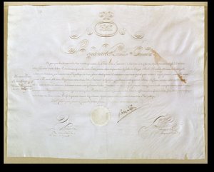Napoleon Bonaparte (1769-1821) upoważnienie do zakupu Luizjany przez Stany Zjednoczone, 30 kwietnia 1803 (tusz na welinie) autorstwa French School