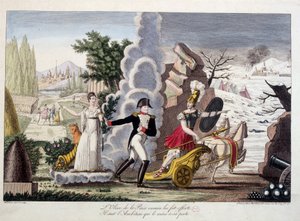 Napoleon I między wojną a pokojem, ok. 1815 - Napoleon między wojną a pokojem - Na próżno ofiarowano mu oliwkę pokoju, podąża za ambicją, która doprowadziła go do jego straty - w „Napoleon 1er”, fikcyjnej kolekcji karykatur autorstwa French School