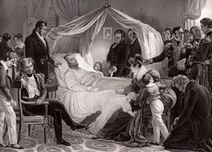 Napoleon I na łożu śmierci na Św. Helenie, 5 maja 1821, według obrazu Charlesa de Steubena autorstwa French School