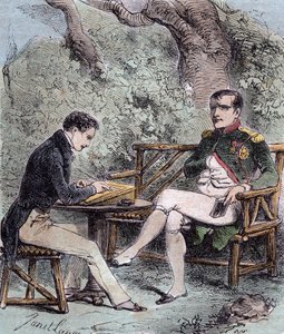 Napoleon a Sainte-Helene - Napoleon dyktuje swoje wspomnienia Emmanuelowi Pons de Las Cases (1800-1854), synowi Emmanuela de las Cases, - Od Emmanuela de las Cases, Napoleon, Memorial de Sainte-Helene autorstwa French School