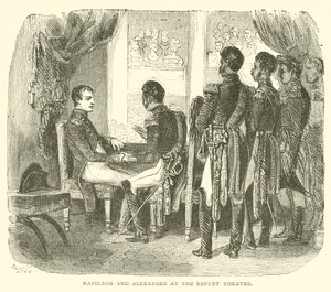 Napoleon i Aleksander w Teatrze w Erfurcie (grafika) autorstwa French School