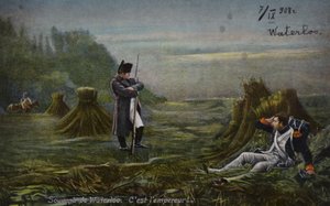 Napoleon pod Waterloo (kolorowa litografia) autorstwa French School