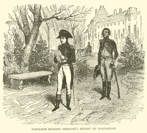 Napoleon czytając raport zamawiającego w Malmaison (grawerowanie) autorstwa French School