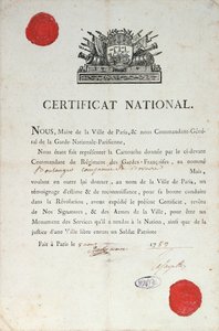 Krajowy Certyfikat Dobrego Zachowania podczas Rewolucji Francuskiej, 8 sierpnia 1789 w Paryżu autorstwa French School