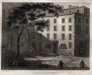 Rodzimy dom Napoleona Bonaparte w Ajaccio (Korsyka) - Miejsce urodzenia Napoleona Bonaparte a Ajaccio en Corsica - Rycina z „” Malowniczych Włoch” – Historyczne i opisowe malarstwo Włoch” M. de Norvins, Ch. Nodier 1834-1836. autorstwa French School