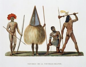 Rdzenni mieszkańcy Nowej Irlandii, z Podróży dookoła świata, straceni przez Zakon Króla na Korwecie Jego Królewskiej Mości, La Coquille w latach 1822, 1823, 1824 i 1825, Louis Isidore Duperrey (1786-18). autorstwa French School