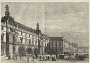 Nowe budynki Tuileries na Place du Carrousel (rycina) - Nowy Luwr - fasada od strony Place du Carrousel i Salle des Etats - grawer z 1869 r. autorstwa French School