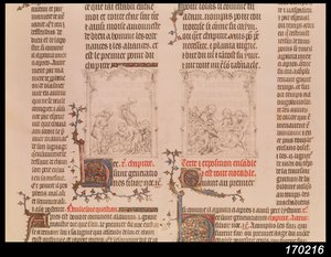 Noe w winnicy i pijaństwo Noego, z Biblii Jeana Sy, c.1355 autorstwa French School