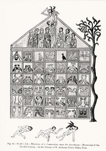 Arka Noego, miniatura z Komentarza do Apokalipsy, ilustracja z Nauki i literatury w średniowieczu i renesansie, napisana i rytowana przez Paula Lacroix, 1878 (fot. bw autorstwa French School