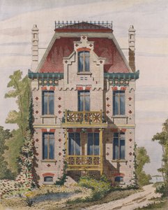 Normandzka willa w Villers sur mer, Normandia, ilustracja z Le Moniteur des architectes, 1883 (kolorowe grawerowanie) autorstwa French School