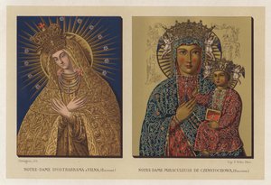 Matki Bożej Ostrobramskiej w Wilnie, Polska; Matka Boża Cudowna Częstochowska, Polska (chromolitho) autorstwa French School