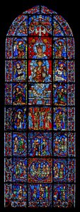Notre Dame de la Belle Verriere; poniżej sceny z małżeństwa w Kanie i kuszenia Chrystusa na pustyni (w30a) autorstwa French School