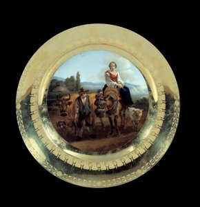 Przedmioty Pierwsze Cesarstwo: tablica Służby Księcia Eugeniusza: bergere w krajobrazie w pobliżu Sieny. Zrealizowany w manufakturze znanej jako Duke of Angouleme (1781-1828), Malmaison, Musee Du Chateau autorstwa French School