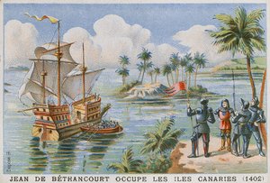Okupacja Wysp Kanaryjskich przez Jean de Bethencourt, 1402 autorstwa French School