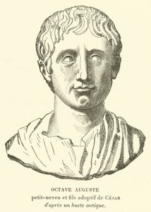 Oktawian August, pra-bratanek i adoptowany syn i spadkobierca Juliusza Cezara (rycina) autorstwa French School