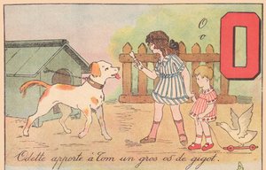 Odette przynosi Tomowi dużą kość nogi, około 1920 r. (druk) autorstwa French School