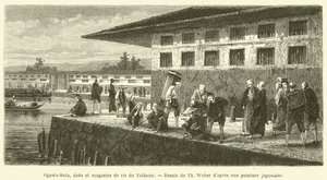 Ogawa-Bata, doki i magazyny ryżu Taikoun (grawerowanie) autorstwa French School