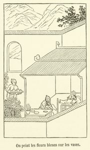 Malujemy niebieskie kwiaty na wazonach (grawerunek) autorstwa French School
