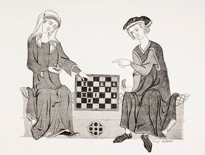 Othon IV, markiz Brandenburgii, grający w szachy z żoną Jadwigą de Habsbourg, z „Les Arts au Moyen Age”, wydanej w 1873 r. autorstwa French School