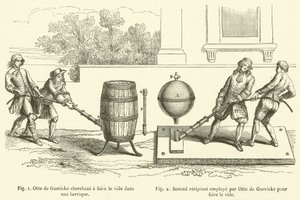 Otto de Guericke dążący do wytworzenia próżni w beczce, Drugi odbiorca zatrudniony przez Otto de Guericke do wytworzenia próżni (grawerunek) autorstwa French School