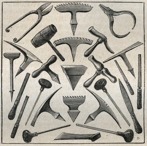 Narzędzia golfowe. Grawer z 1885 roku w „Les arts et professions illustrés” Adolphe BITARD. autorstwa French School