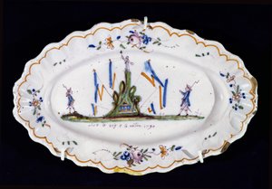 Tabliczka owalna z napisem Vive le Roi et la Nation 1790, warsztat Nevers, (ceramika) autorstwa French School