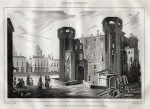 Pałac Aosty na Place du Chateau w Turynie - Rycina z „” Malownicze Włochy”” – Malarstwo historyczne i opisowe Włoch” M. de Norvins, Ch. Nodier 1834-1836. autorstwa French School