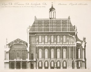 Palais du Louvre: Kaplica Królewska, sekcja, ok. 1720 autorstwa French School