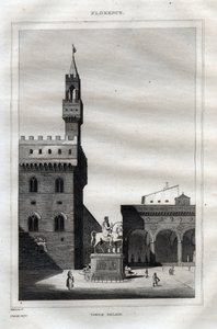 Palazzo vecchio we Florencji - Piazza della Signoria - Grawer z „” Malownicze Włochy” – Historyczne i opisowe malarstwo Włoch” M. de Norvins, Ch. Nodier 1834-1836. autorstwa French School