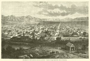 Panorama miasta wielkiego jeziora Sale (miasto świętych) (rycina) autorstwa French School