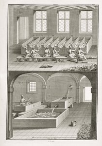 Wytwarzanie papieru, z Encyclopedie des Sciences et Metiers autorstwa Denisa Diderota (1713–84) opublikowanego ok. 1770 r. autorstwa French School