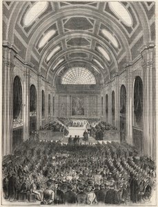 Paryż, Palais de Justice - Salle des Pas Perdus podczas oficjalnej ceremonii - Grawerowanie w „Tableau-de-Paris” autorstwa Edmonda Texiera 1852 autorstwa French School
