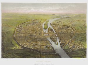 Paryż pod Francois 1, Widok ogólny z lotu ptaka ze starych planów i rysunków (kolor lito) autorstwa French School