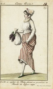 Paryska sklepikarz w luźnej porannej sukni, 26 marca 1798 (ręcznie kolorowany miedzioryt) autorstwa French School