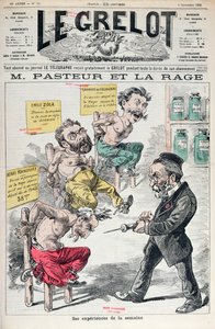Pasteur i wścieklizna, karykatura eksperymentów Ludwika Pasteura (1822-95) z Le Grelot, 8 listopada 1885 autorstwa French School