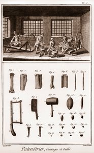 Patenotrier (producent różańca) - praca i narzędzia - „” La Grande Encyclopédie, ou Dictionnaire Raisonne des Sciences, des Arts et des Metiers” (Encyklopedia lub słownik nauk, sztuki i zawodów) autorstwa Denisa Diderota (1713-1784) i Jean d autorstwa French School