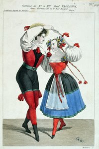 Paul Taglioni (1808-84) i jego żona Anna Galster tańczą w Gustawie III, ok. 1830 autorstwa French School