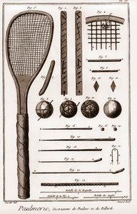 Paulmerie - Gra palmowa - Paulme i instrumenty bilardowe - gra palmowa, nietoperze lub battoirs - „” La Grande Encyclopédie, ou Dictionnaire Raisonne des Sciences, des Arts et des Metiers” (Encyklopedia lub Słownik Nauk, Sztuki i Zawodów) autorstwa D autorstwa French School