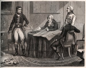 Pokój w Campoformio między Austrią i Francją: negocjacje między hrabią Cobenzlem a Napoleonem Bonaparte autorstwa French School