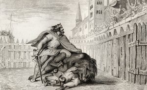 Pepin III (714-68) Łokietek z lwem i bykiem, z "Histoire de France" Colarta, wydanej ok. 1840 r. autorstwa French School